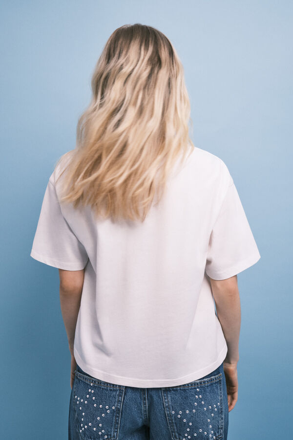 HI&BYE Playera manga corta de algod&oacute;n beige marfil