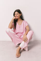 Women'secret Pijama larga de manga corta satinada rosa rosa