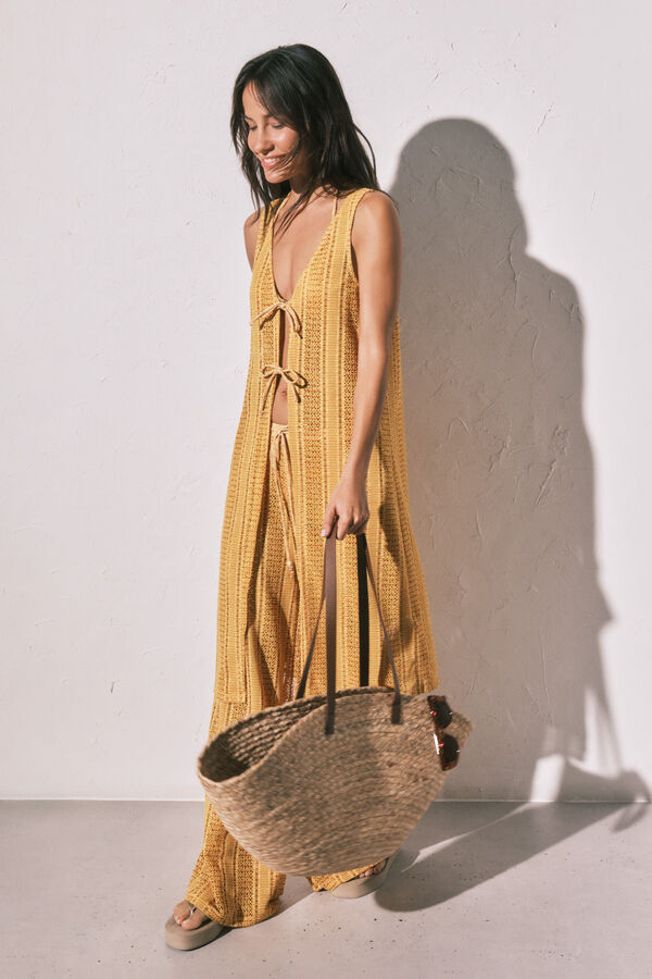 Women'secret T&uacute;nica larga abierta de crochet multicolor estampado