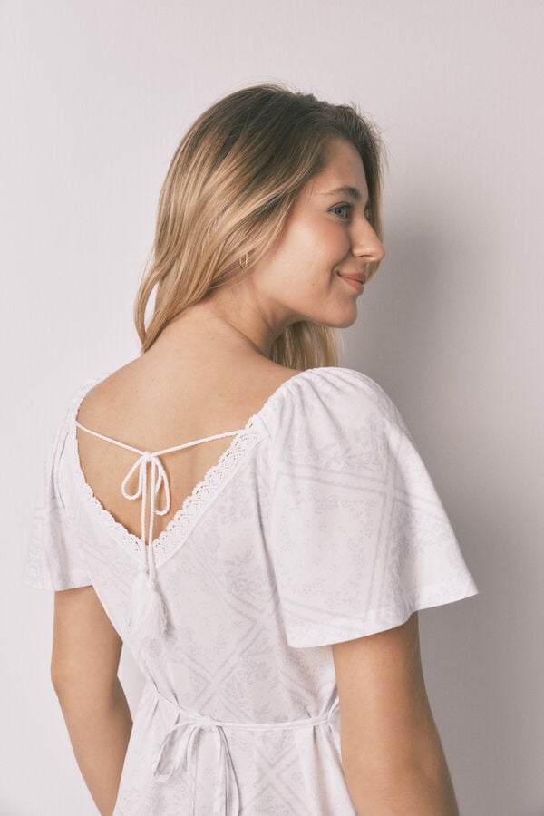 Women'secret Camis&oacute;n maternity con olanes de algod&oacute;n azul estampado