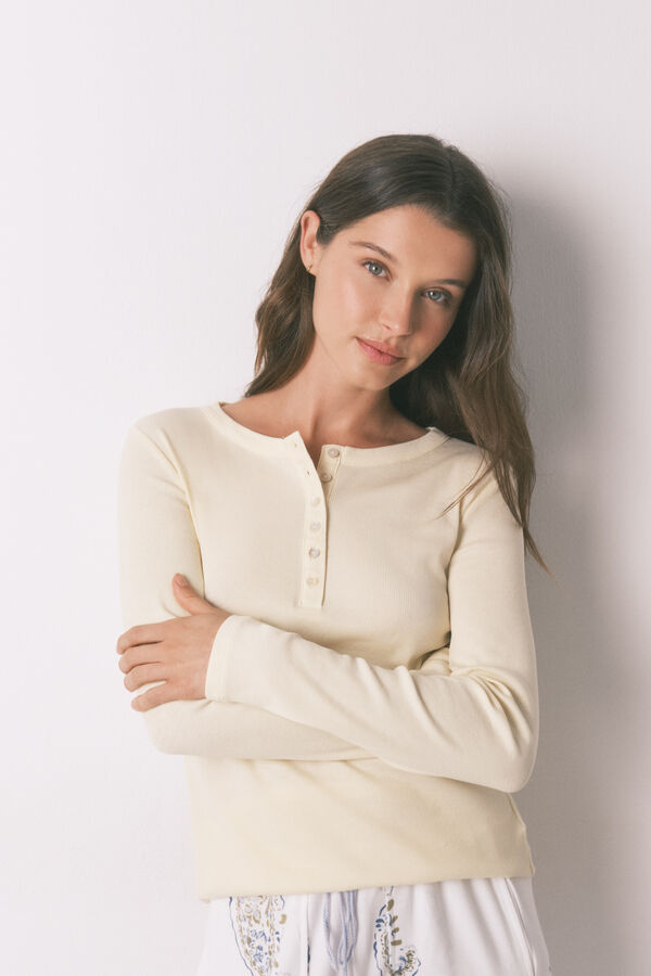 Women'secret Playera manga larga de algod&oacute;n amarilla amarillo