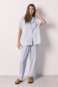 Women'secret Pijama camisera 100% algod&oacute;n a rayas azul