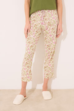Womensecret Pantalón largo zanahoria 100% algodón flores estampado