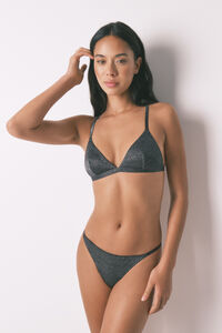 Womensecret Tanga de terciopelo negro y lurex negro