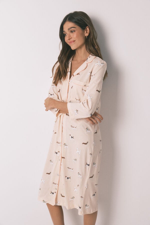 Women'secret Camis&oacute;n midi estampado de rayas y perritos de 100% algod&oacute;n naranja