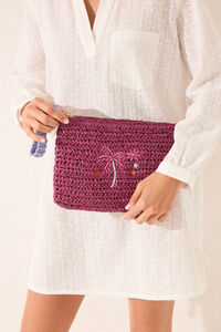 Womensecret Pequeño neceser de rafia con estampado morado morado/lila
