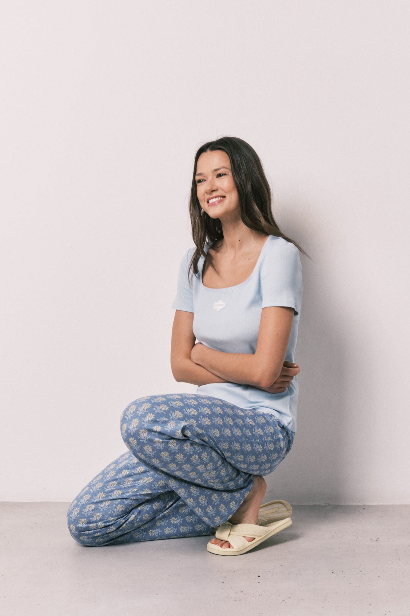 Women'secret Pijama larga de algod&oacute;n de manga corta azul