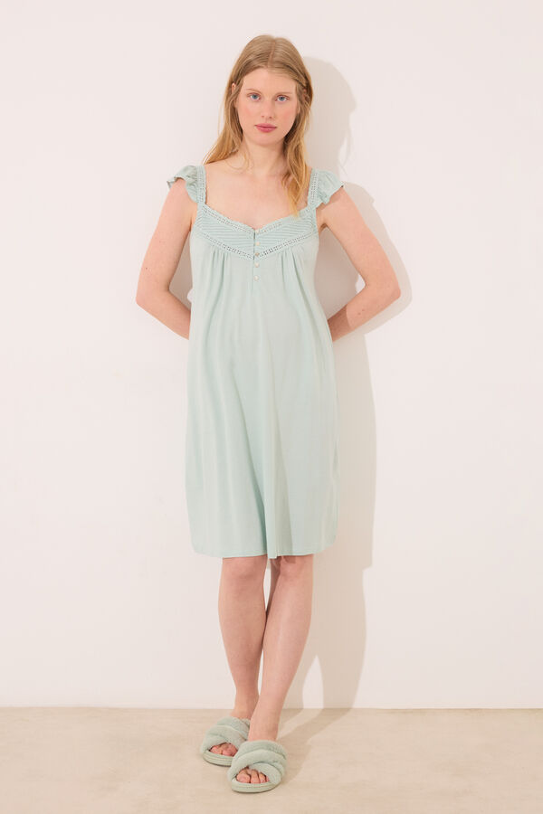 Womensecret Camisón midi " Premamá " con pechera plisada verde