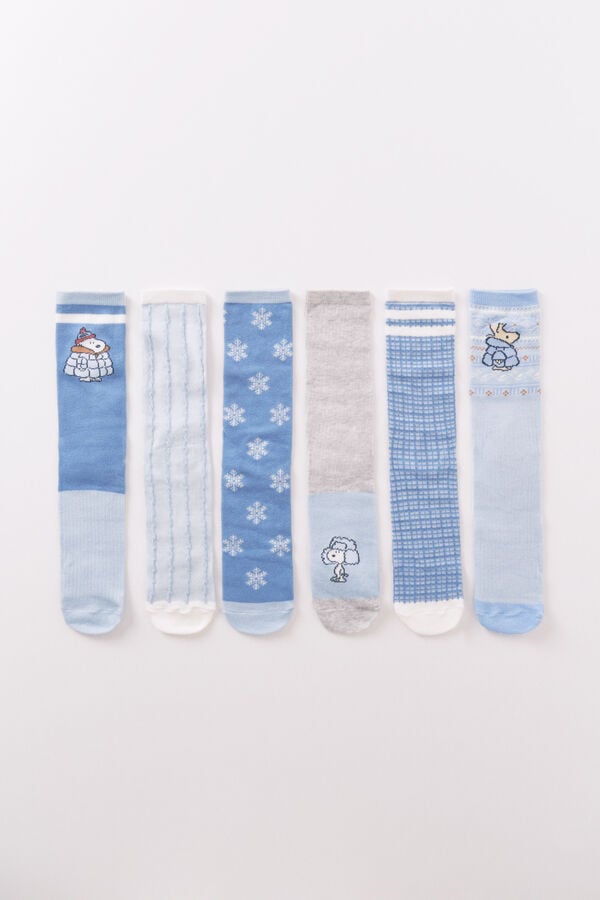 Women'secret Paquete de 6 calcetines largos de algodón de Snoopy estampado