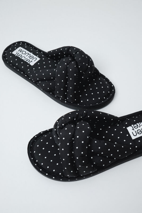 Women'secret Pantunflas de nudo con puntos negro