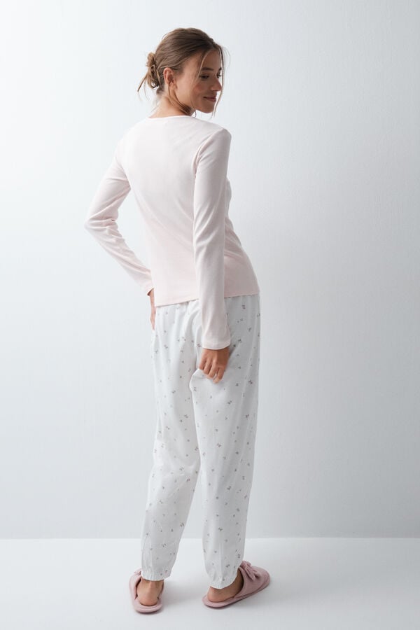 Women'secret Pijama larga de algod&oacute;n con estampado floral rosa claro rosa