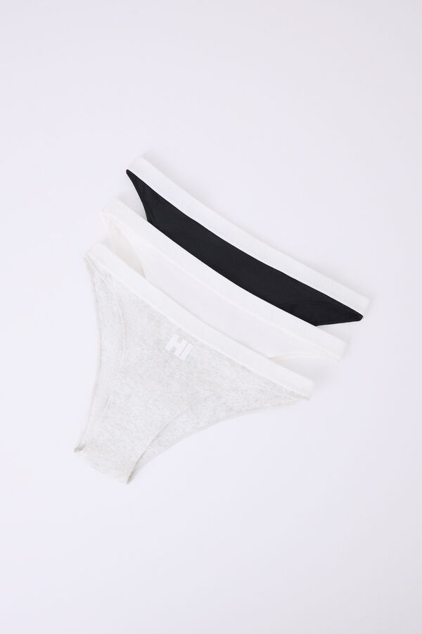 Womensecret Pack 3 bragas brasileñas blanco, gris, negro blanco