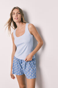 Women'secret Pijama corta de algod&oacute;n azul con escote cuadrado