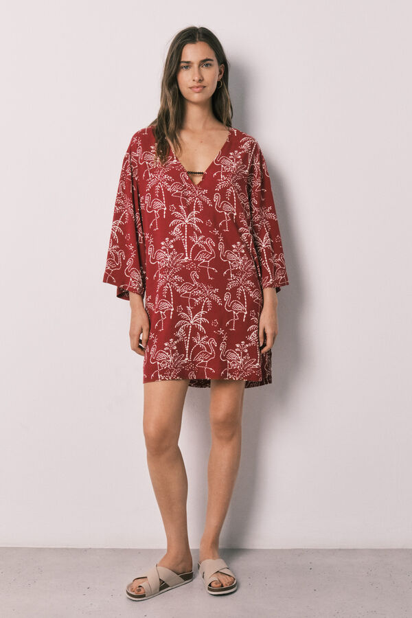 Women'secret Playera de dormir corta estampado palmeras rojo