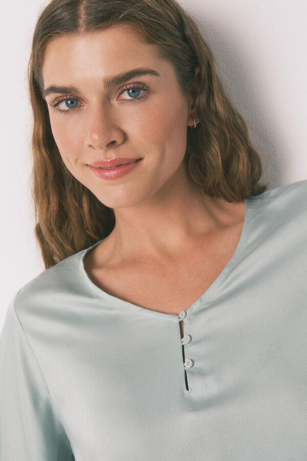 Womensecret Pijama de satén de viscosa con estampado floral verde verde