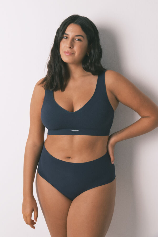 Women'secret LOVELY top sin costuras costuras de canalé azul oscuro azul