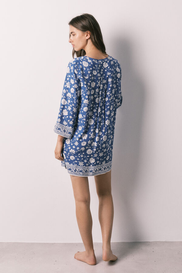 Women'secret Playera de dormir azul con flores estampado