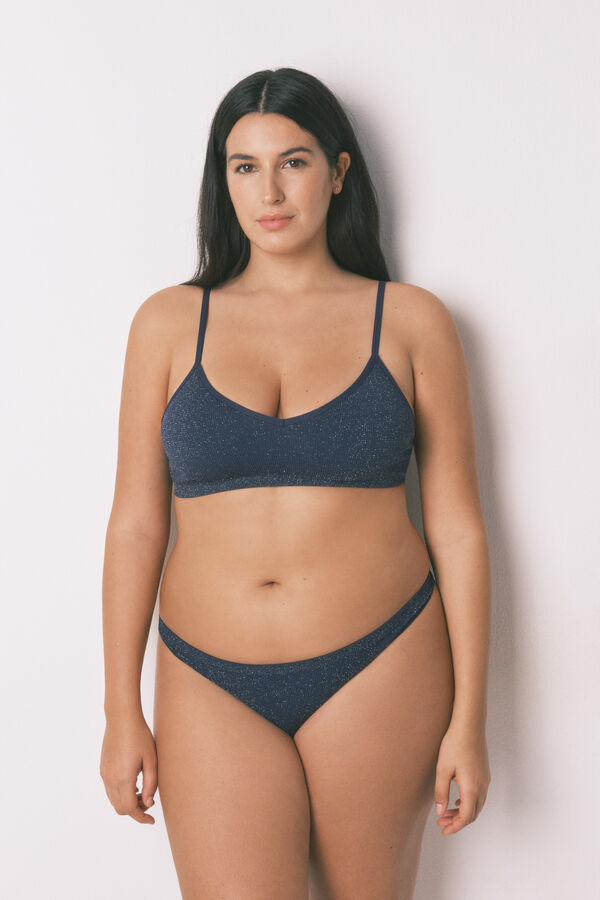 Women'secret Top de canalé sin costuras de lurex azul azul