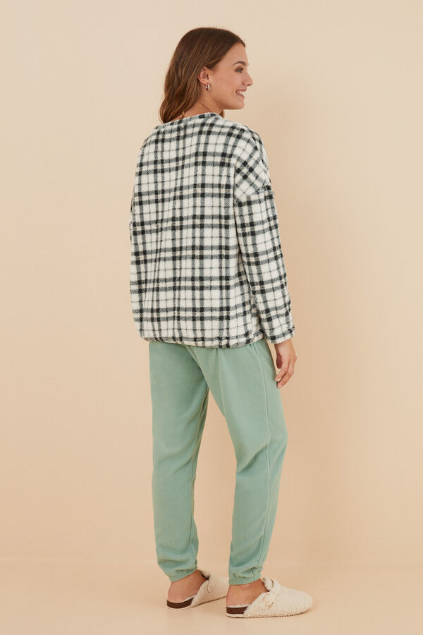 Womensecret Pijama polar cuadros verde kaki