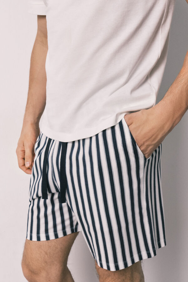 Women'secret Pijama corta de hombre 100% de algod&oacute;n a rayas marfil