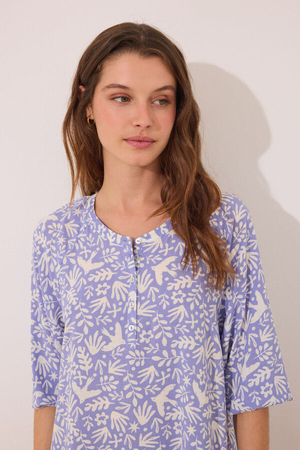 Womensecret Playera de dormir de viscosa con estampado lila estampado