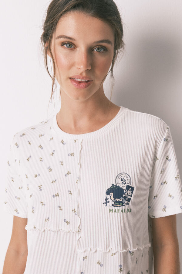 Women'secret Pijama larga Mafalda patchwork 100% algodón  marfil