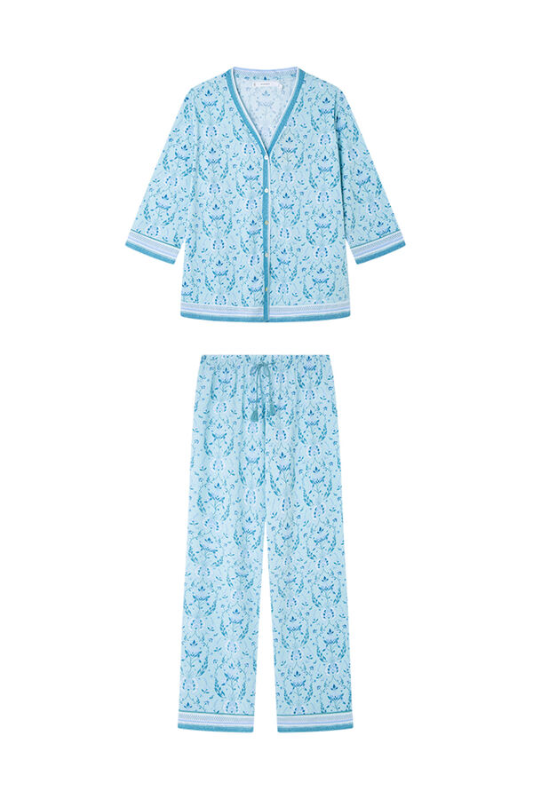 Womensecret Pijama estampado de flores verdes 100% algodón  verde