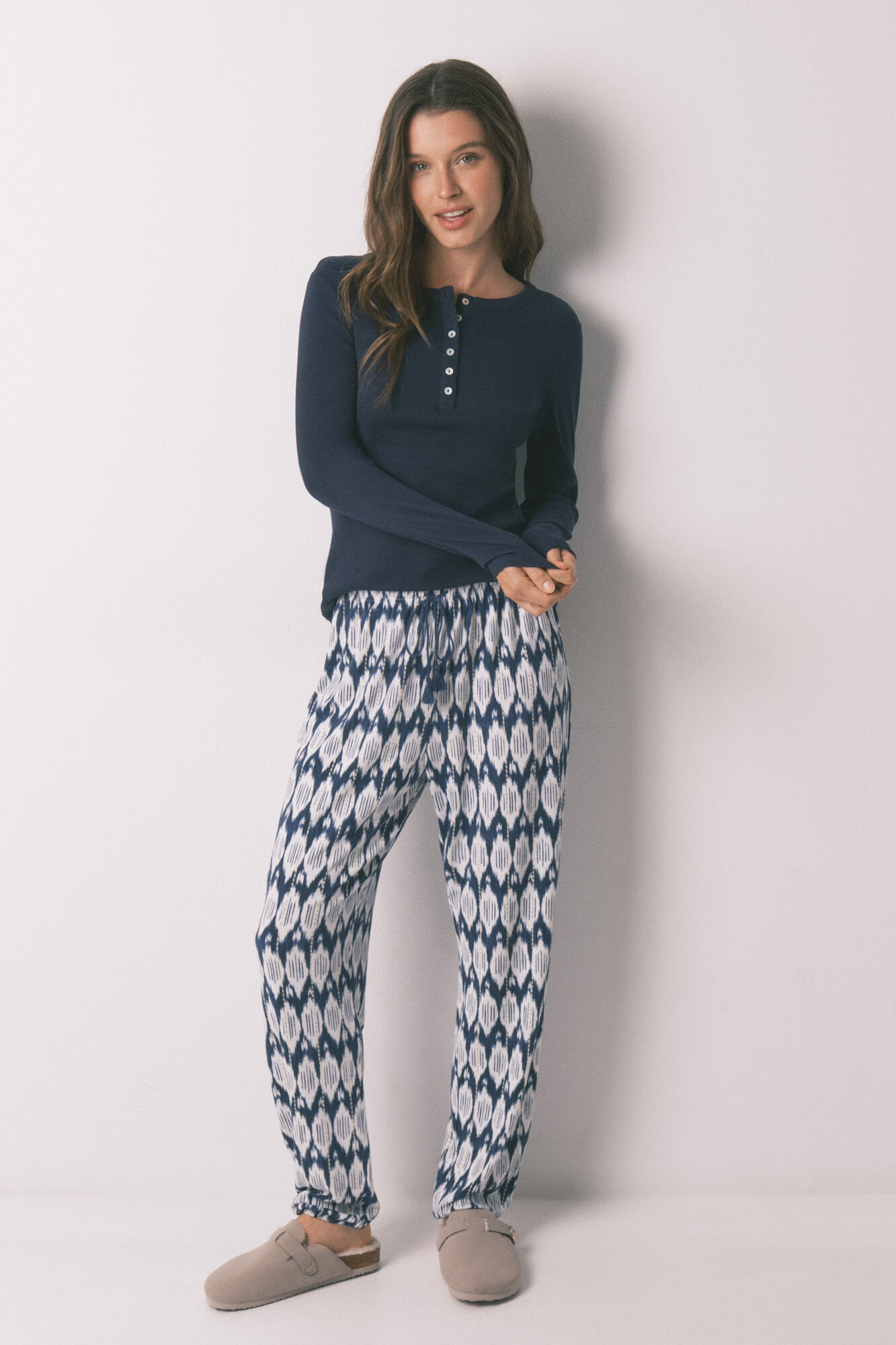 Women'secret Playera manga larga de algod&oacute;n azul