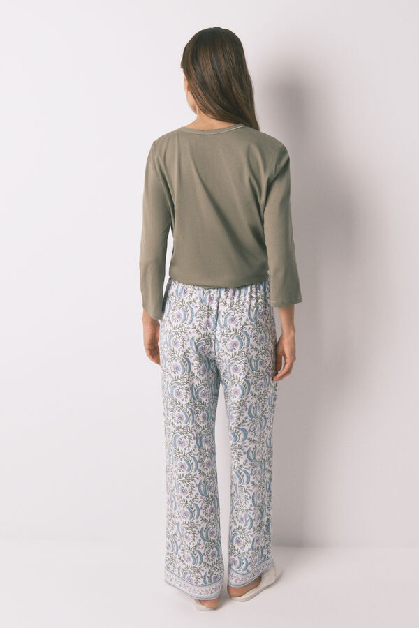 Women'secret Pantalón largo de viscosa con estampado de flores verde