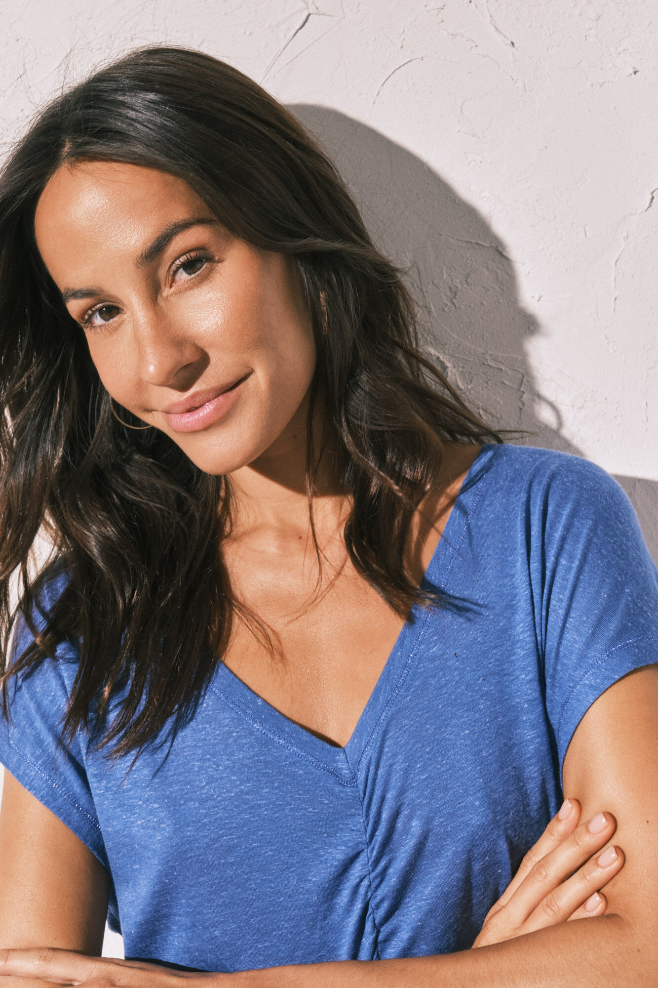 Women'secret Playera corta de viscosa y lino azul