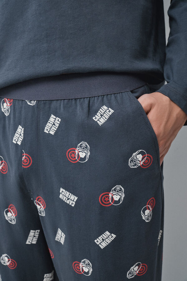 Women'secret Pijama larga de algod&oacute;n Capit&aacute;n Am&eacute;rica gris