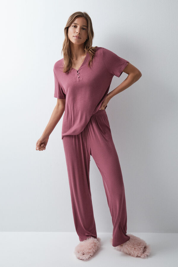 Women'secret Pijama larga de manga corta granate p&uacute;rpura
