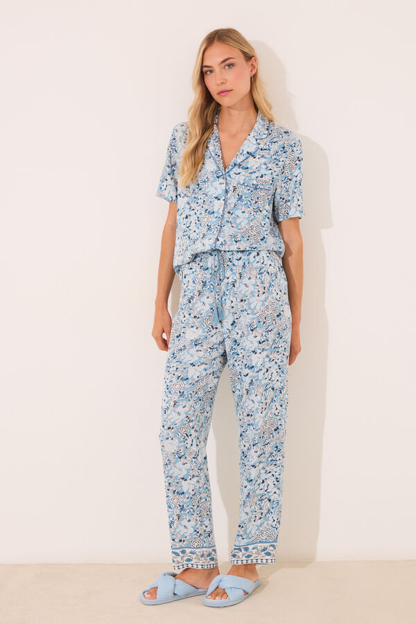 Womensecret Pijama camisera de viscosa con estampado floral azul estampado