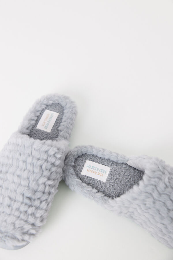 Womensecret Pantuflas casa tejido pelo gris gris