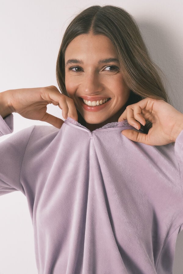 Womensecret Pijama larga de terciopelo lila rosa