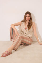 Womensecret Pantalón de viscosa con estampado de rayas marrones café