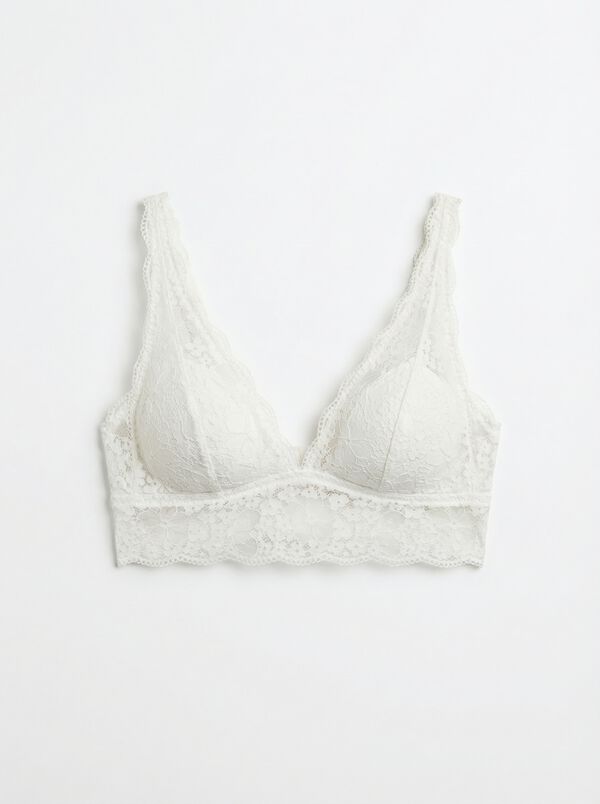 Women'secret Brasier bralette halter de encaje blanco marfil