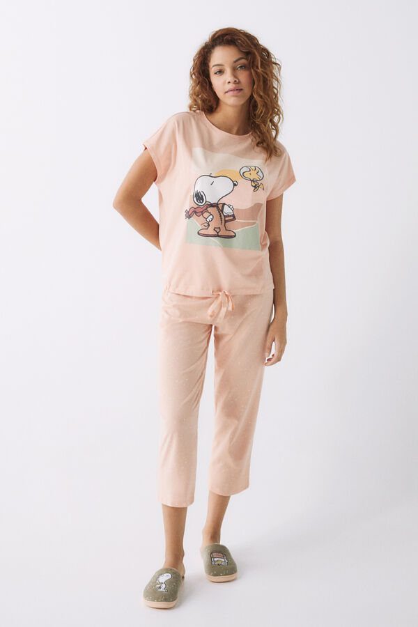 Womensecret Pijama 100% algodón Snoopy manga corta naranja kaki