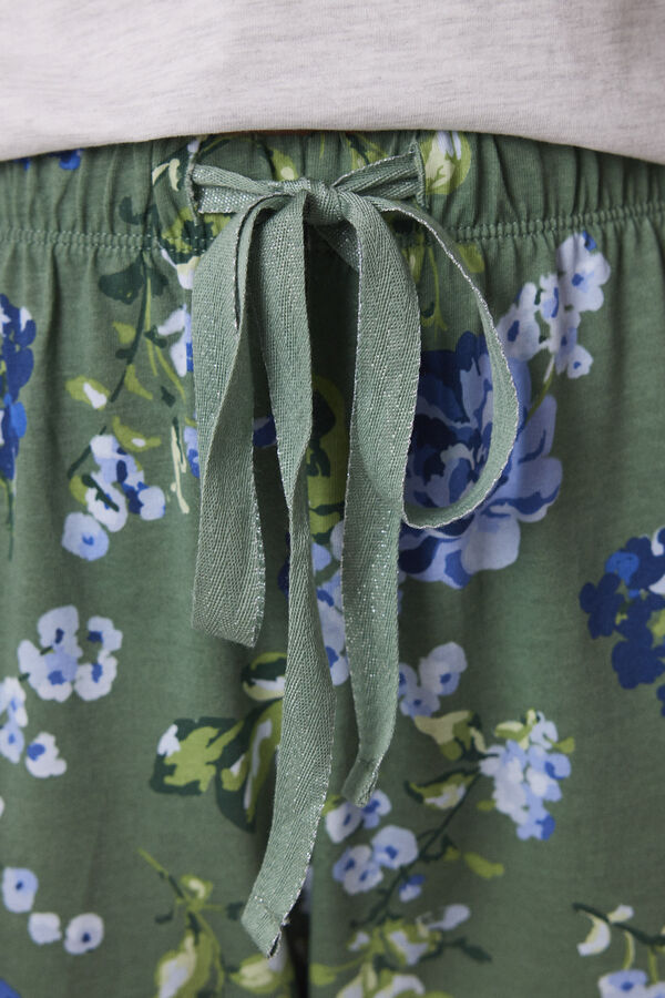 Womensecret Pijama larga 100% algodón estampado flores gris