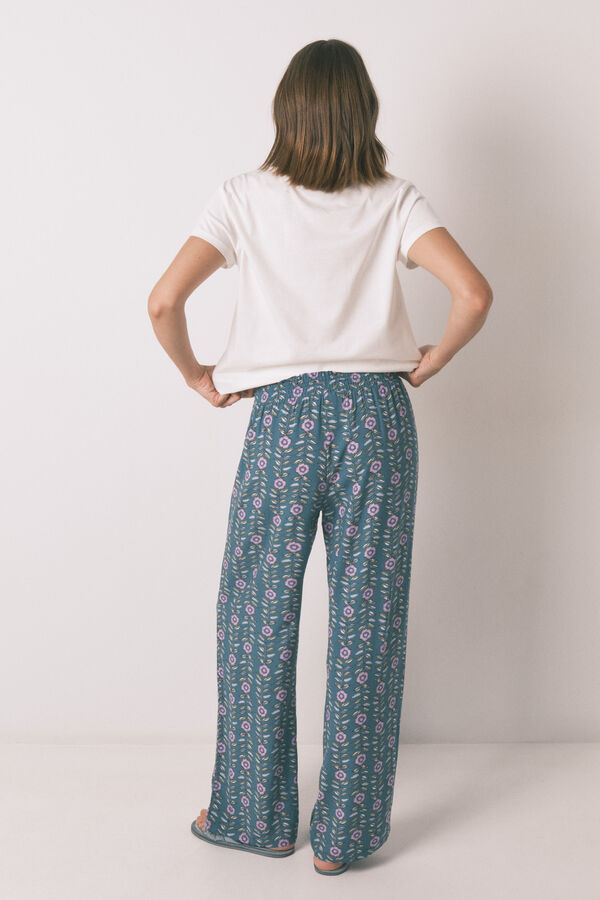 Women'secret Pantalón largo de viscosa con estampado de flores verde
