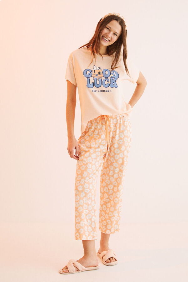 Womensecret Pijama larga 100% algodón Snoopy naranja 