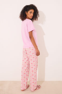 Womensecret Pantalón largo de salón 100% algodón flores rosa
