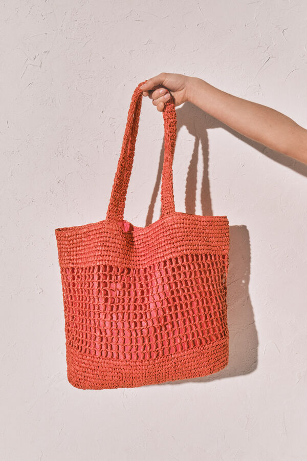 Women'secret Bolsa tote grande de rafia natural coral