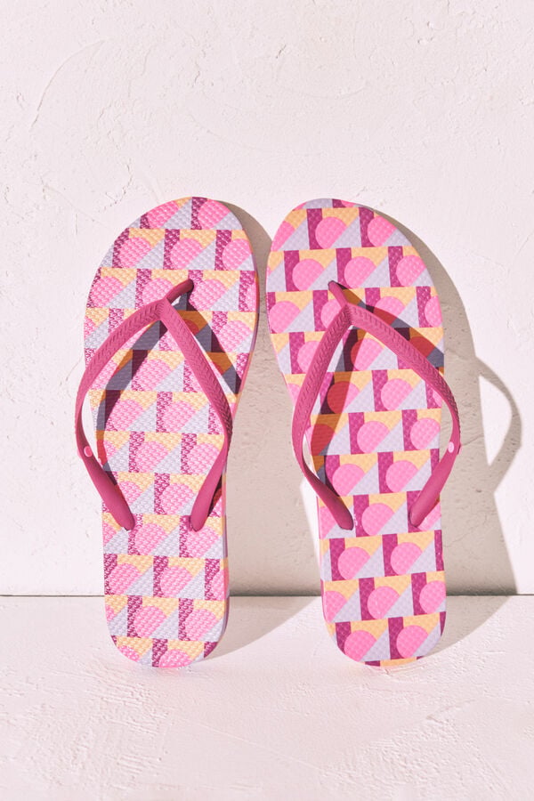Women'secret Chanclas de dedo con estampado geom&eacute;trico rosa rosa