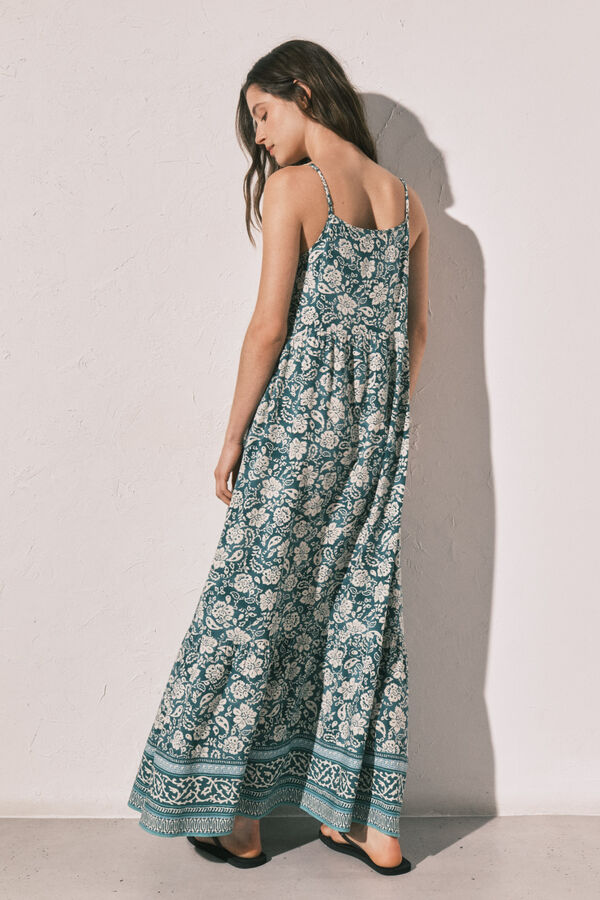 Women'secret Vestido largo de tirantes estampado boho verde