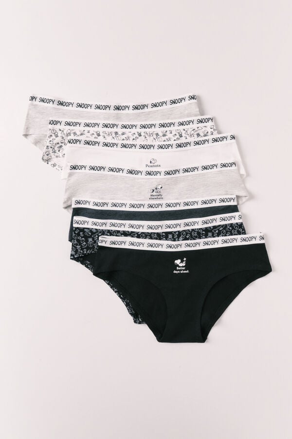Women'secret Pack 7 panties anchas de algod&oacute;n estampado Snoopy estampado