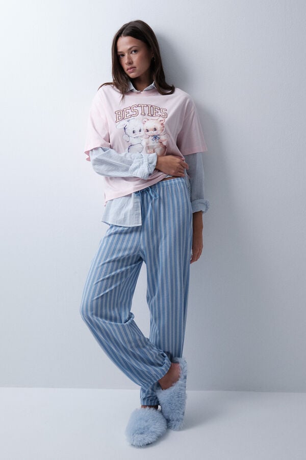 Women'secret Pantal&oacute;n largo bombacho de rayas azul estampado