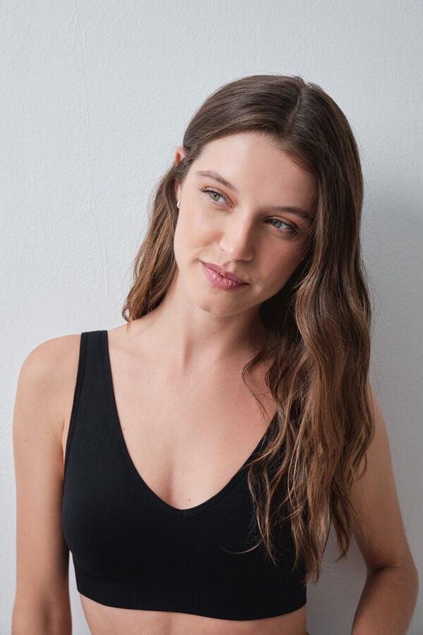 Women'secret Brasier top halter de microfibra negro negro