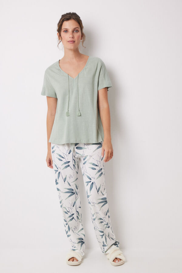 Womensecret Playera verde manga corta 100% algodón verde