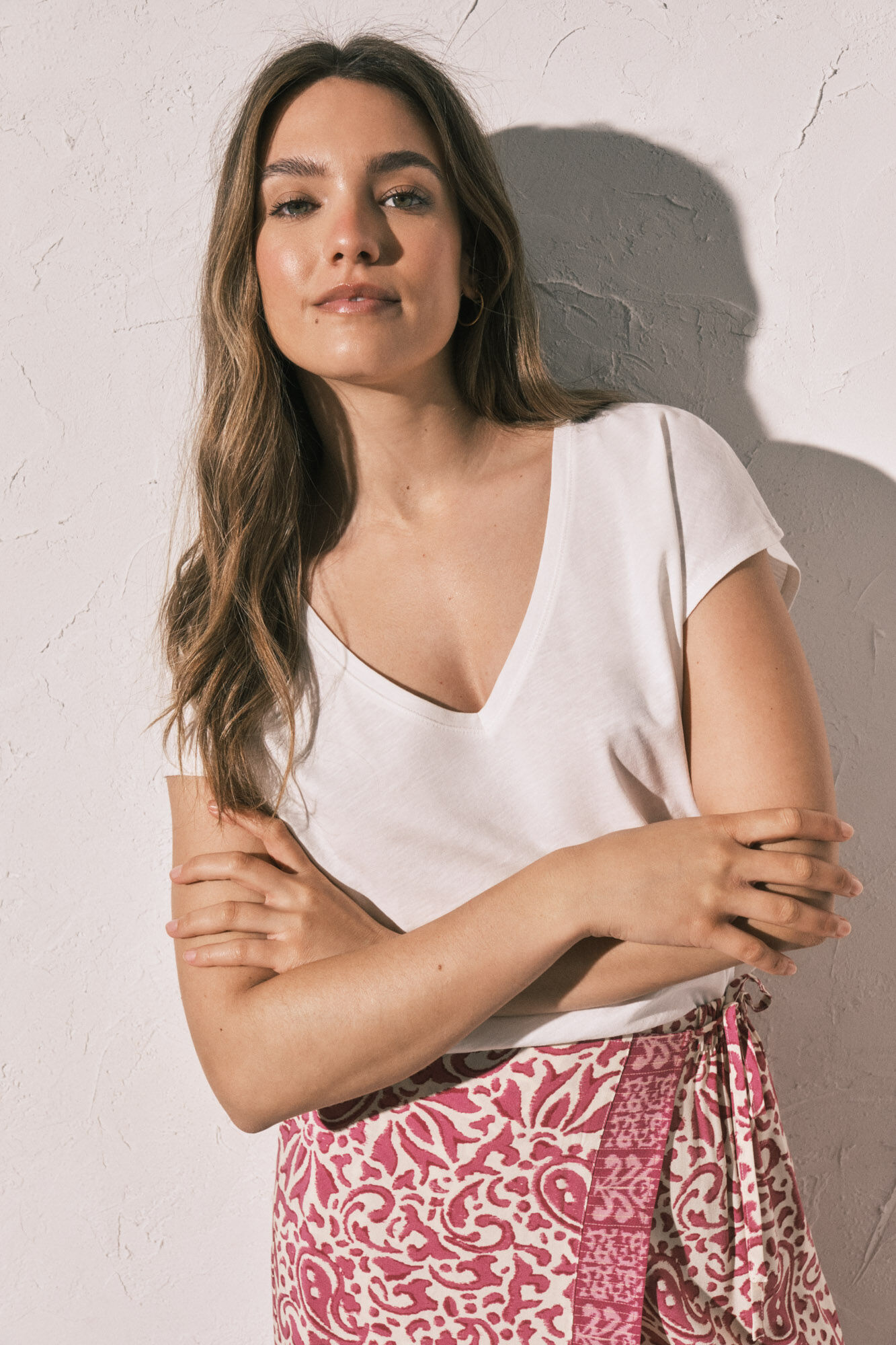 Women'secret Playera de algod&oacute;n con fruncido blanco